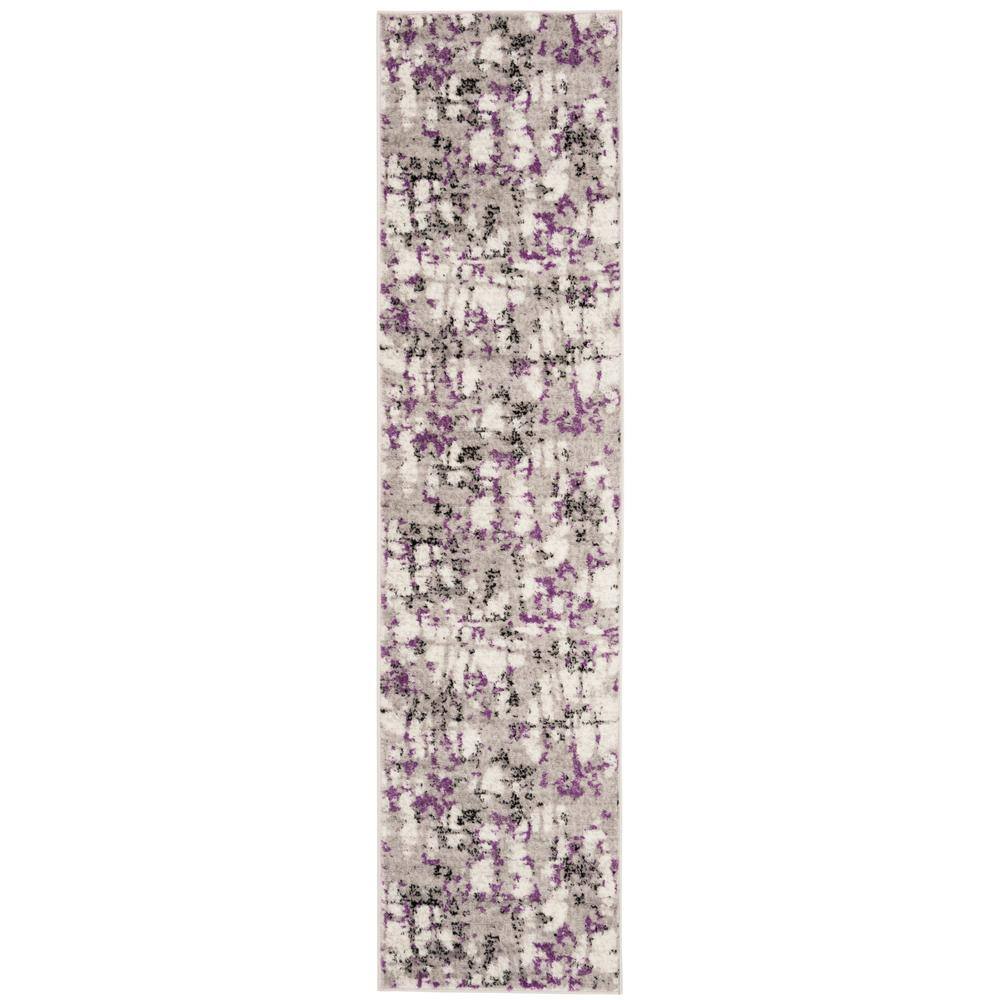 Modern Abstract Grey & Purple Synthetic Area Rug - 2' x 10'