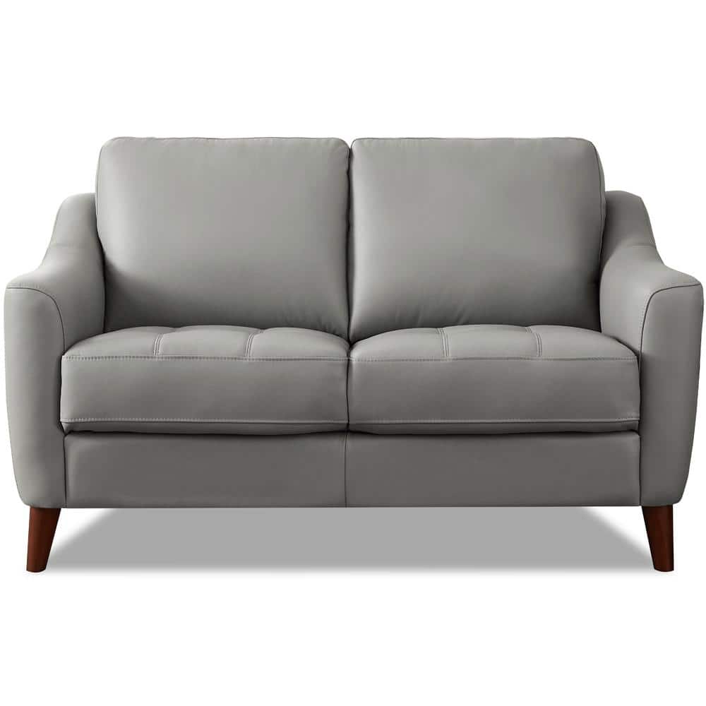 Hydeline Ersa 59 in. Silver Gray Top Grain Leather 2Seater Loveseat