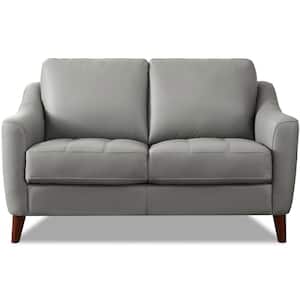 Ersa 59 in. Silver Gray Top Grain Leather 2-Seater Loveseat with Memory Foam