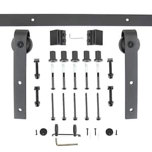Expressions 78 in. Black Powder Coated Bent Strap Sliding Barn Door Hardware and Track Kit