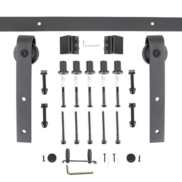 EVERMARK Expressions 78 in. Black Powder Coated Bent Strap Sliding Barn Door Hardware and Track Kit