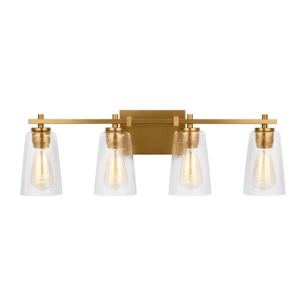 Burnished Brass 4-Light Vanity with Seeded Glass Shades