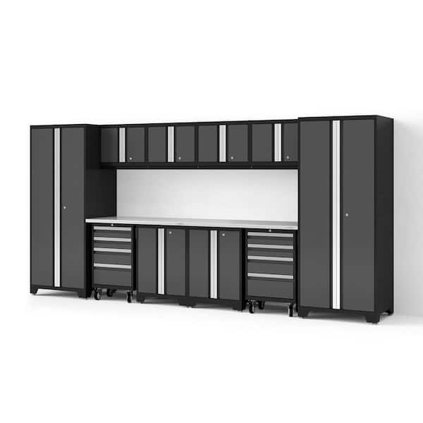 156 in. W x 76.75 in. H x 24 in. D Pre-Assembled 24-Gauge Steel 12-Piece Garage Storage System in Gray with Wood Worktop