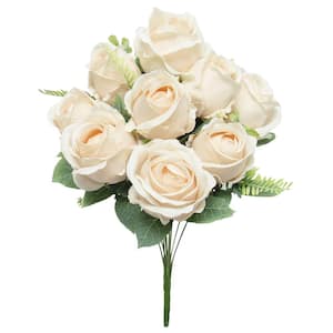 19 in. Pastel Ivory Artificial Rose Flower Stem Bush Bouquet (Set of 2)