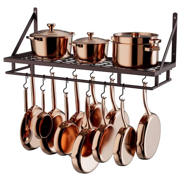 Oiled Bronze 30 in. Wall Mount Rectangular Pot Rack for Kitchen with 12-Hooks