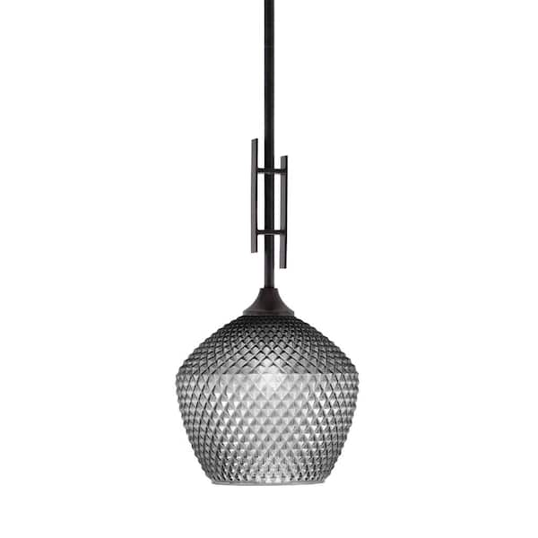 Unbranded Ontario 60-Watt, 1-Light Dark Granite Stem Hung Mini Pendant Light with Smoke Textured Glass Shade and No Bulb Included