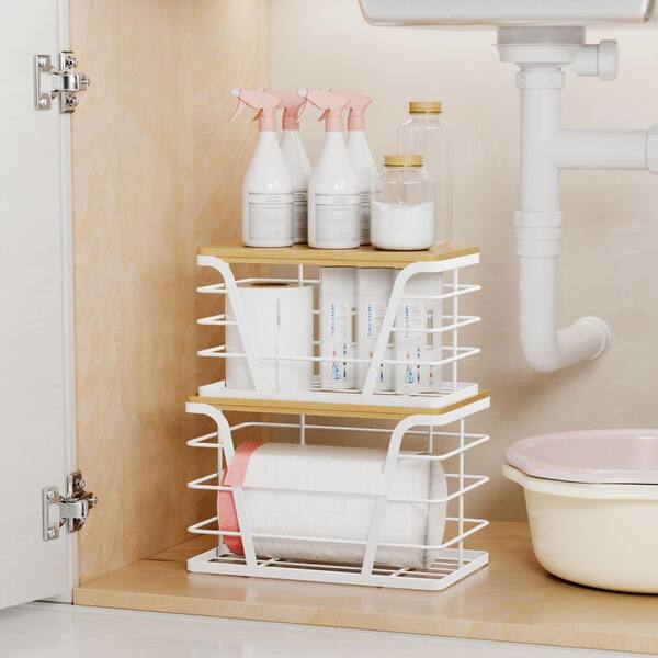 Wudkey 2-Pack White Wall Mount Stainless Steel Trash Bag Holder