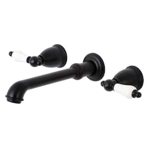 English Country 2-Handle Wall Mount Bathroom Faucet in Matte Black