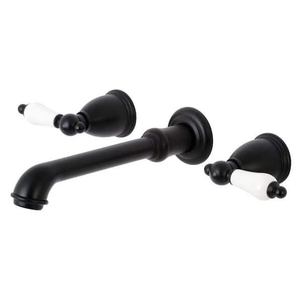 Kingston Brass English Country 2-Handle Wall Mount Bathroom Faucet in Matte Black