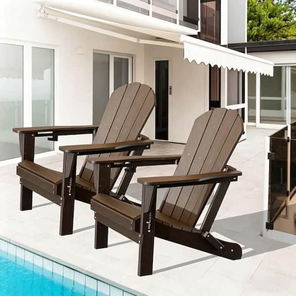 Brown Adirondack Chairs Set of 2,All-Weather Folding Adirondack Chair Fire Pit Chair Lawn Chair for Patio Deck Backyard