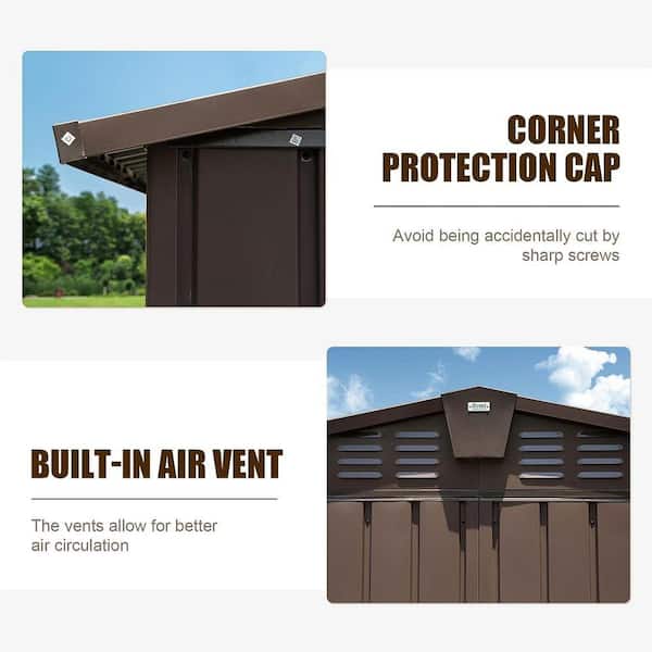 11 ft. W x 9 ft. D Brown Metal Outdoor Garden Tool Shed with