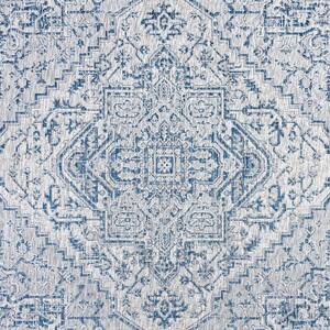 Estrella Bohemian Medallion Textured Weave Navy/Gray 4 ft. x 4 ft. Indoor/Outdoor Area Rug