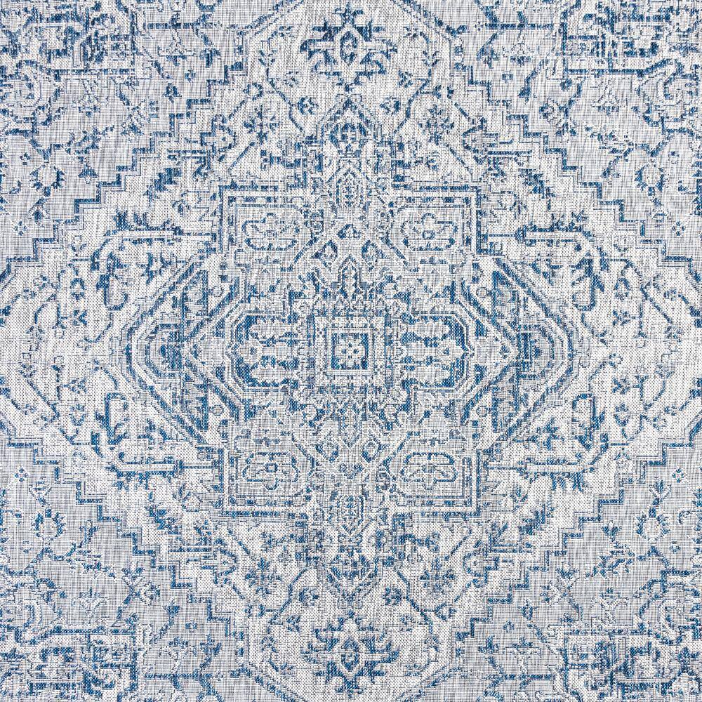 Navy and Gray Synthetic Medallion Square Area Rug