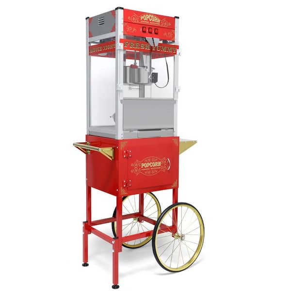 Kettle Size 20 oz 0.625 qt. Capacity Stainless Steel Stovetop Not Cooktop Compatible Popcorn Machine with Cart, Tempered