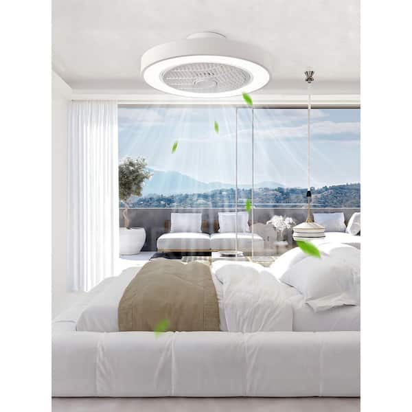 tl_n20♡ HINNIXY 20 in White Low Profile Ceiling Fan With LED light Remote