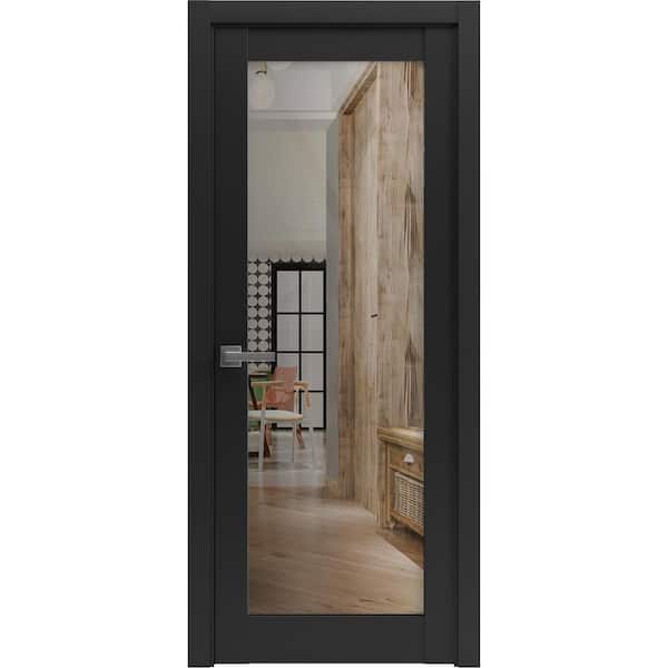 2166 24 in. x 96 in. Right-Hand/Inswing Solid Clear Glass Black Matte Single Prehung Interior Door with Hardware