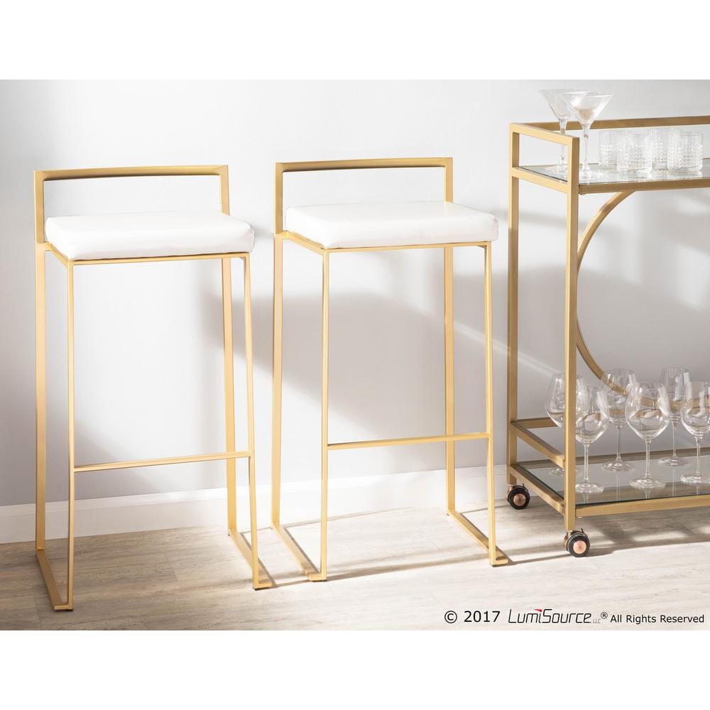 Elegant Gold and White Leather Barstool Duo