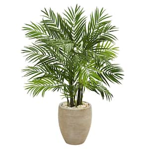 Indoor 4 ft. Areca Palm Artificial Tree in Sand Colored Planter
