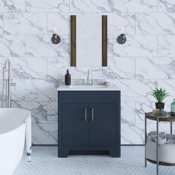 Doveton 30 in. W x 19 in. D x 34 in. H Single Sink Bath Vanity in White  with White Engineered Marble Top