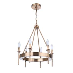 Larrson 6-Light Satin Brass Finish Transitional Chandelier for Kitchen/Dining/Foyer, No Bulbs Included
