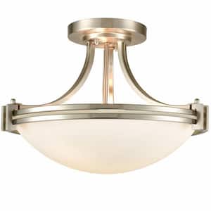 19 in. 3-Light Nickel Modern Semi-Flush Mount with Frosted Glass Shade and No Bulbs Included 1-Pack