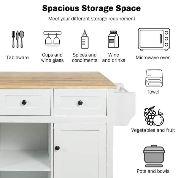 Xspracer Oasis White Wood 53.1 in. Kitchen Island with Xspracer Oasis White Wood 53.1 in. Kitchen Island with
