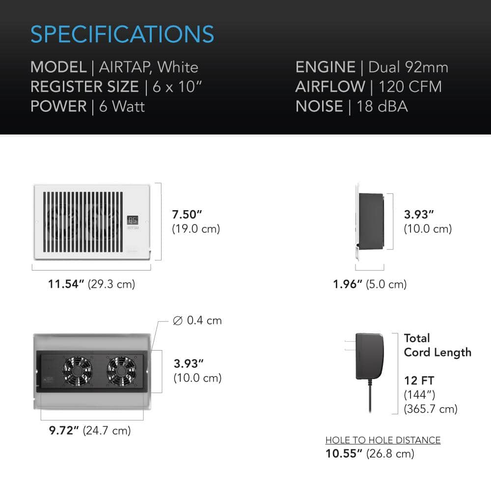 Whisper-Quiet 6x10 White Aluminum Programmable Register Booster Fan