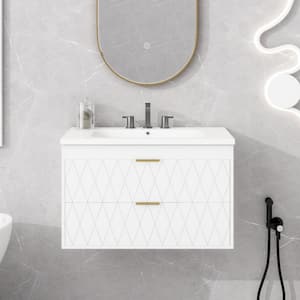 30 in. W x 18 in. D x 19 in. H Floating Wall Mounted Bathroom Vanity with 1-Sink in White with White Top and Basin