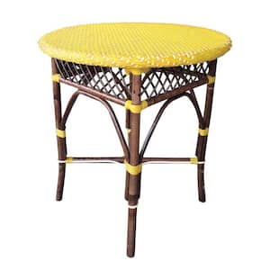 Paris Bistro 27.5 in. Round Yellow Pe Plastic All-Weather Weaving Fiber with Rattan Frame (Seats 4)