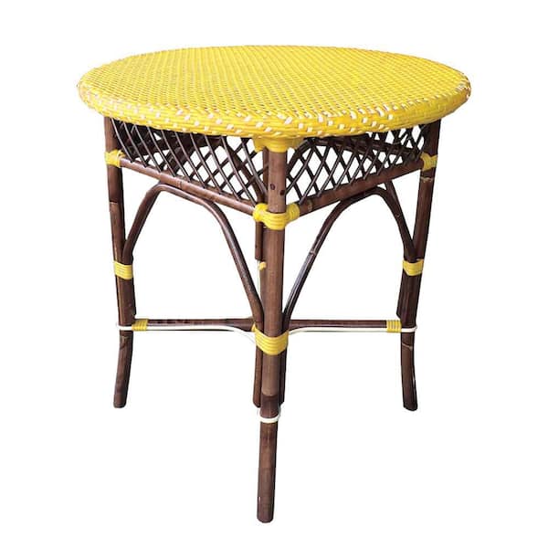 Padma's Plantation Paris Bistro 27.5 in. Round Yellow Pe Plastic All-Weather Weaving Fiber with Rattan Frame (Seats 4)