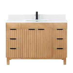 Palos 48 in. W x 22 in. D x 33.9 in. H Single Sink Bath Vanity in Fir Wood Brown with White GRain Stone Top