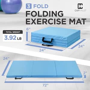 Tri-Fold Folding Thick Exercise Mat Blue 6 ft. x 2 ft. x 2 in. Vinyl and Foam Gymnastics Mat ( Covers 12 sq. ft. )