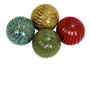 Multi Colored Ceramic Orbs & Vase Filler with Grooves (4- Pack)