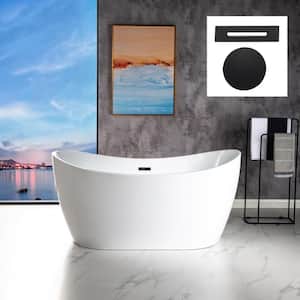 59 in. L X 28.75 in. W Acrylic FlatBottom Double Slipper Soaking Bathtub in White with Matte Black Overflow and Drain