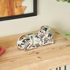 5 in. Silver Ceramic Laying Dog Sculpture with Matte Finish