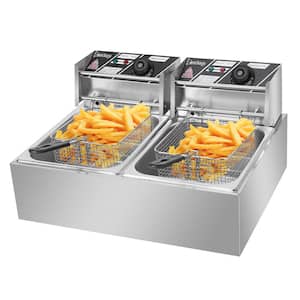 12.7 qt. Stainless Steel Electric Deep Fryer with Double Tanks