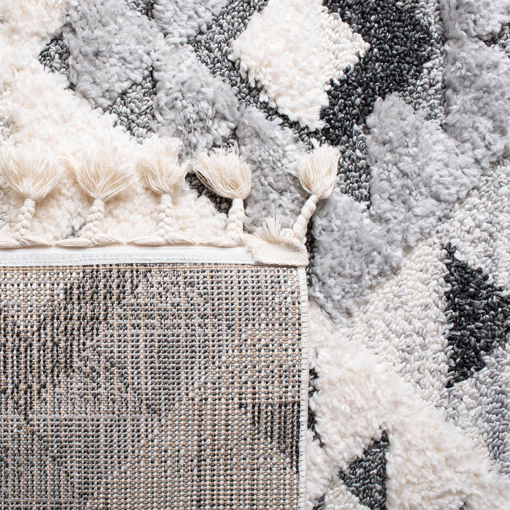 Ivory Square Braided Edge Shag Rug - Synthetic & Stain-Resistant