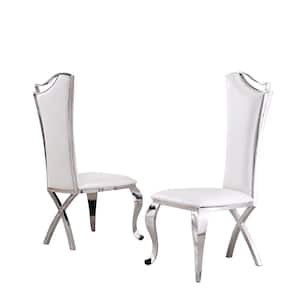 Aria Upholstered White Faux Leather With Stainless Steel Legs Side Chair (Set Of 2)