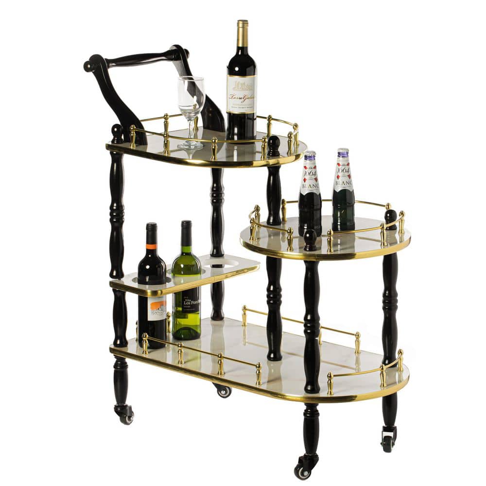 Fabulae White Wood 3-Tier Rolling Bar Cart with Wine Storage