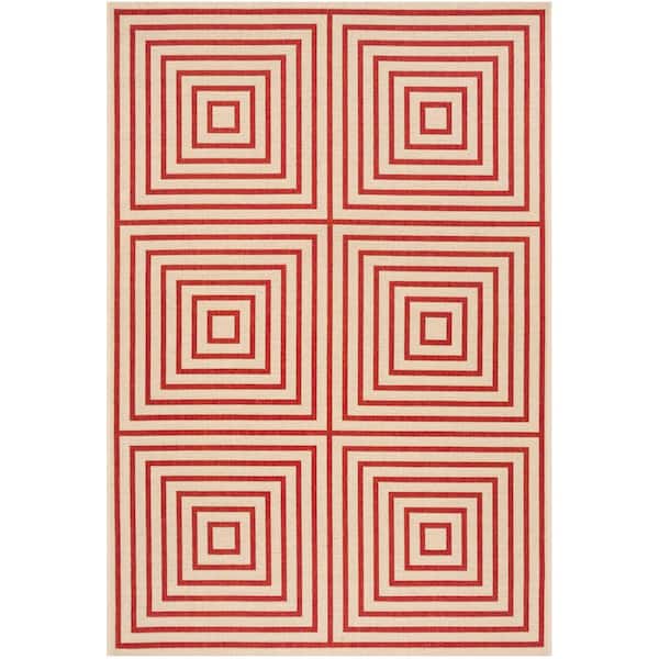 SAFAVIEH Beach House Red/Creme Doormat 2 ft. x 4 ft. Fretwork Geometric Indoor/Outdoor Area Rug