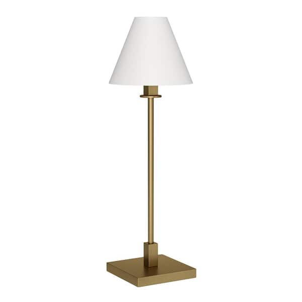 HomeRoots 28 in. White Modern Integrated LED Bedside Table Lamp with White Fabric Shade