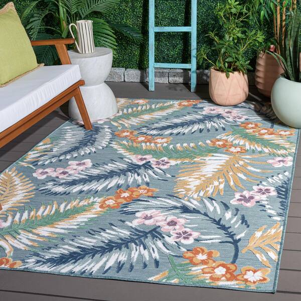 Cabana 5 x 8 Aqua/Multi Leaf CBN451M Area Rug
