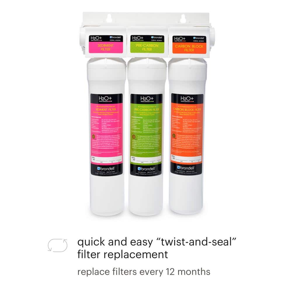 H2O+ Coral Three-Stage Undercounter Water Filtration System with Chrome Faucet