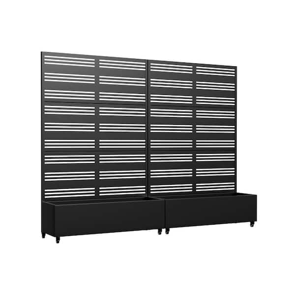 Set of 2-73 in. x 16 in. x 47 in. Black Metal Iron Planter Box with Attached Trellis for Climbing Vegetation