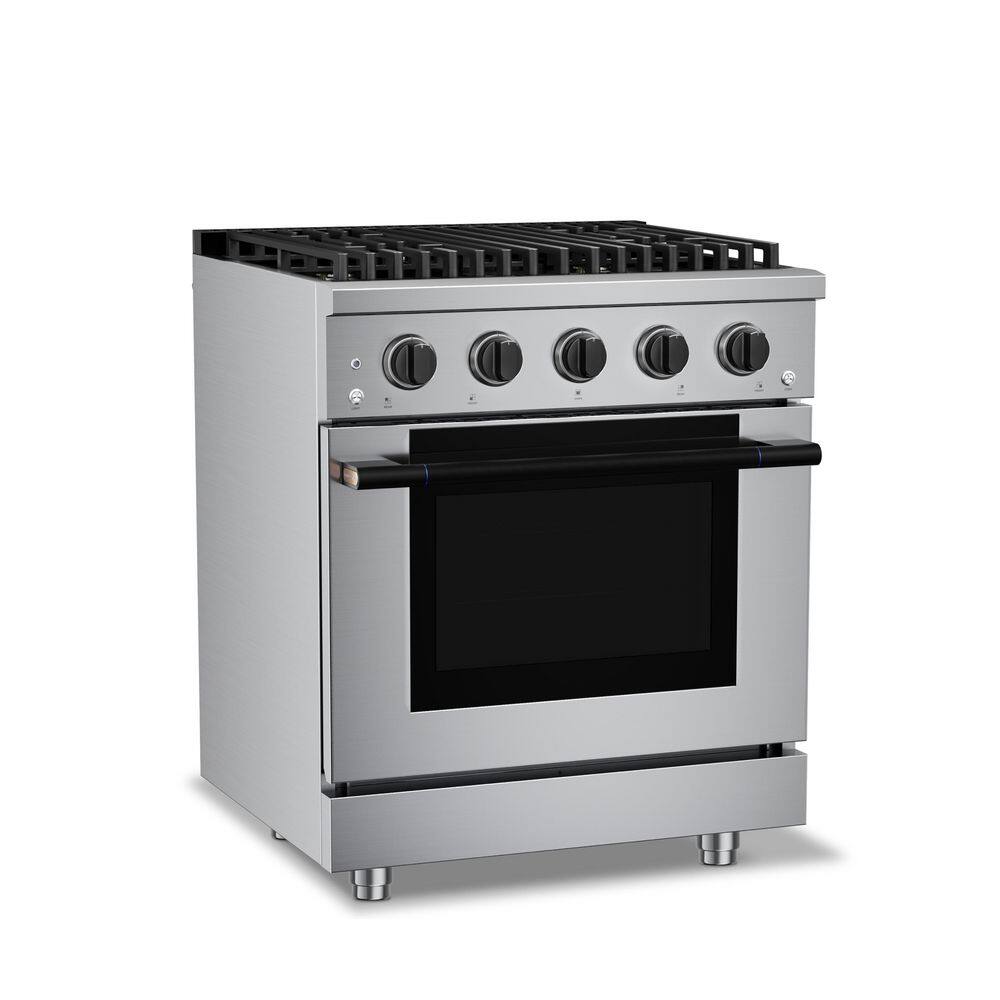 HausPro 30 in. 4-Burners (20,000 BTU) Freestanding Dual Fuel Range in Stainless Steel with Convection Oven Matte Black price history on PriceWatchPro