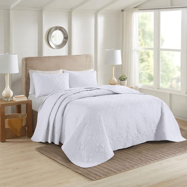 3-Piece White Microfiber Full/Queen Reversible Bedspread Coverlet Set