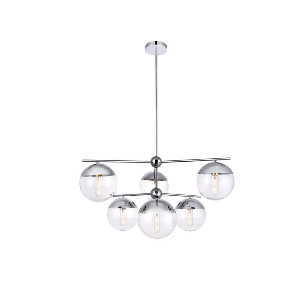 Timeless Home 36 in. 6-Light Chrome and Clear Pendant Light, Bulbs Not Incl