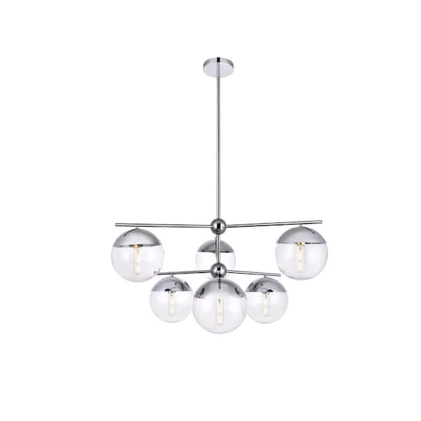 Unbranded Timeless Home 36 in. 6-Light Chrome and Clear Pendant Light, Bulbs Not Included