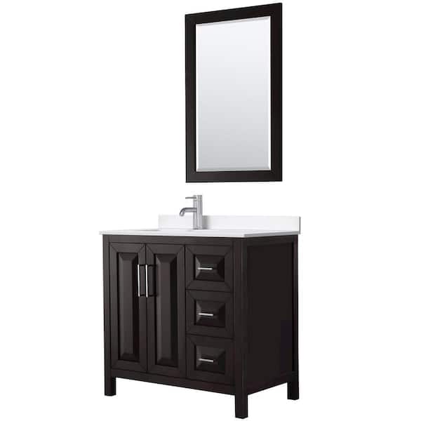 Wyndham Collection Daria 36 in. W x 22 in. D x 35.75 in. H Single Bath Vanity in Dark Espresso with White Quartz Top and 24 in. Mirror