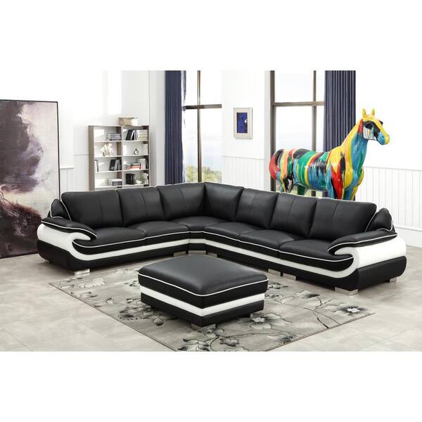 Luxury 5 Piece Black And White Leather, Modern Black And White Leather Sofa Set